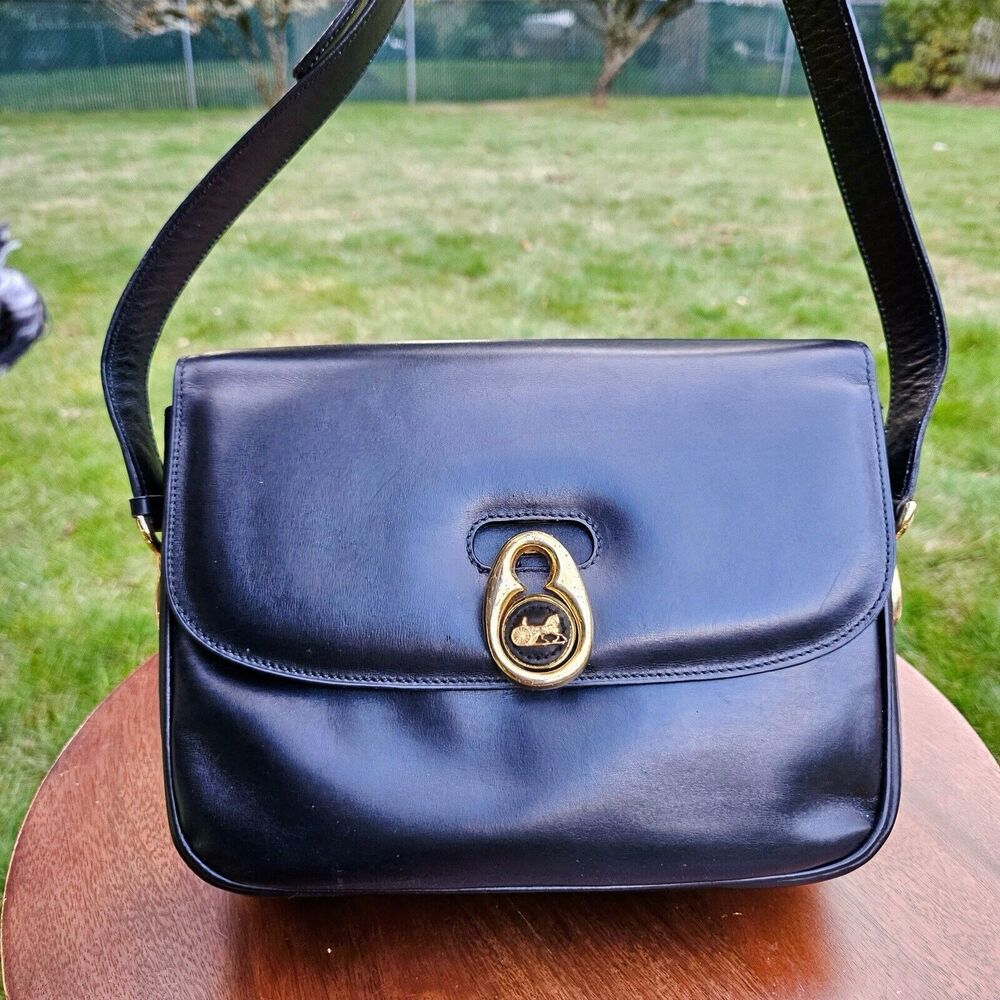 Vintage CELINE Horse Carriage Black Italy Leather Shoulder Bag - Picture 2 of 12